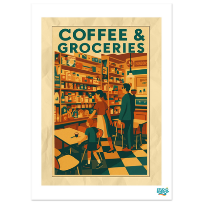 Affiche  "Coffee & Groceries" – L’ambiance rétro des commerces d’antan - StudioRetroPop