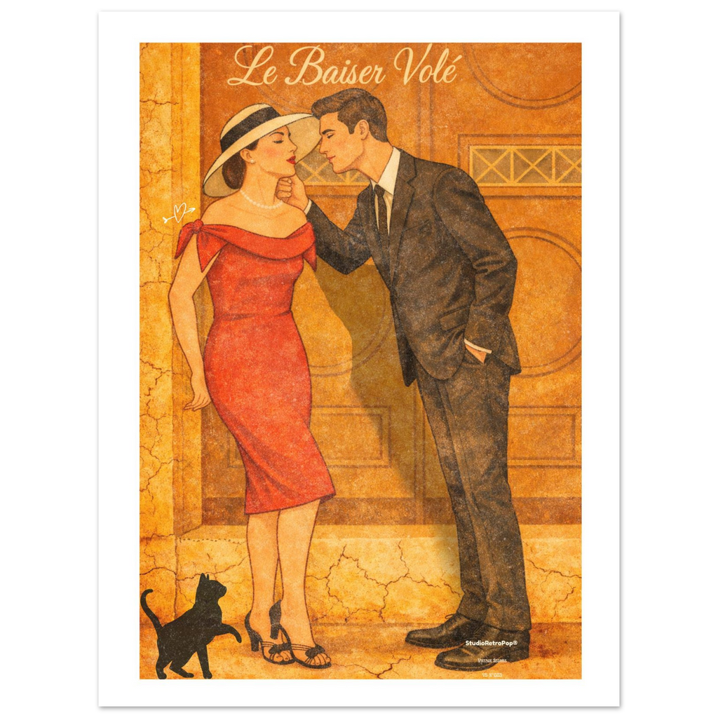 Affiche Le baiser volé  | Affiche rétro romance – Collection Vintage Stories VS N°003 – StudioRetroPop® – 30x40 cm / 12x16″
