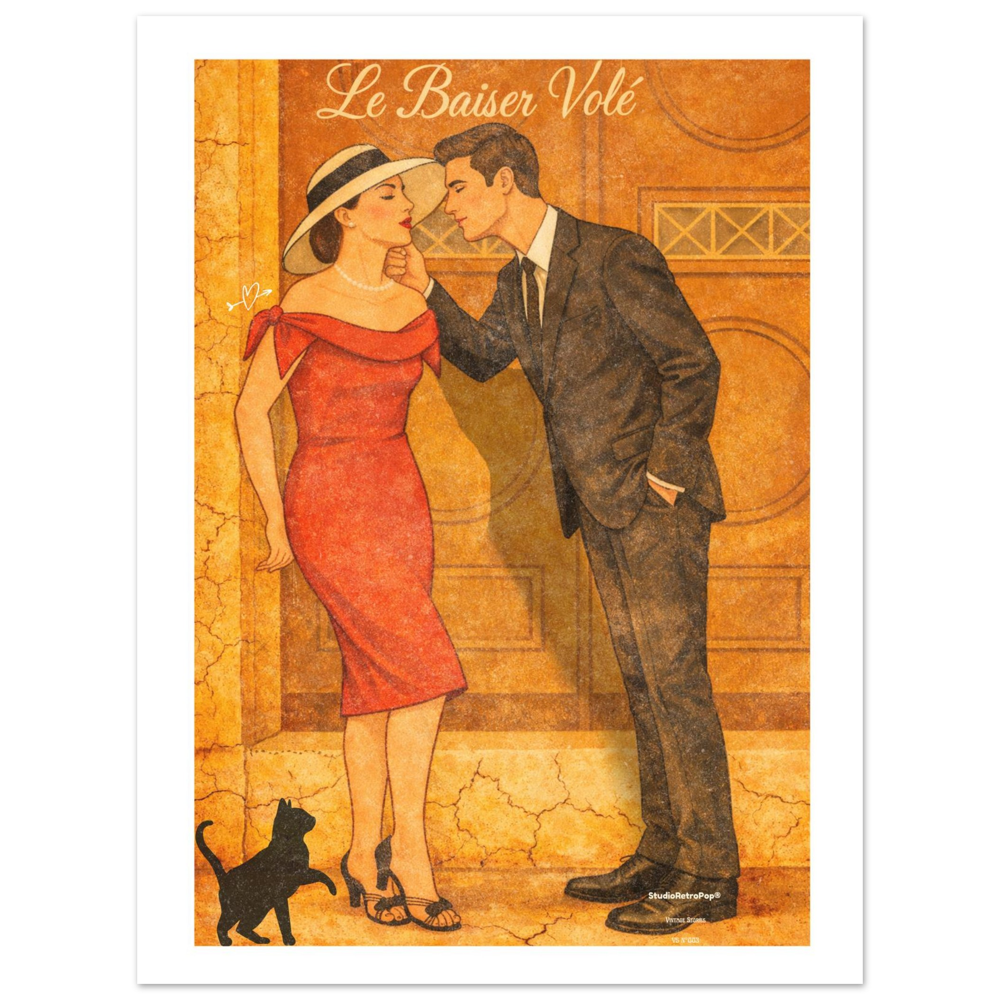 Affiche Le baiser volé  | Affiche rétro romance – Collection Vintage Stories VS N°003 – StudioRetroPop® – 30x40 cm / 12x16″