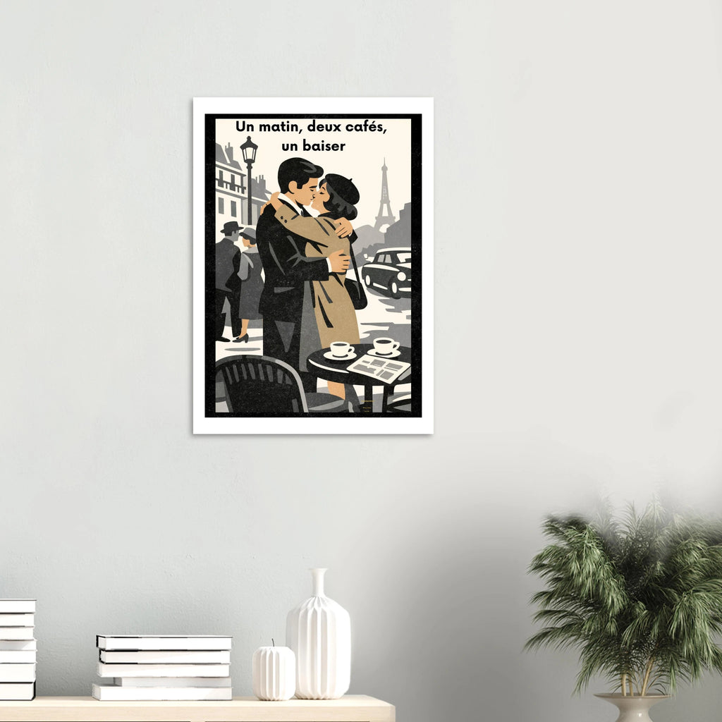 Affiche Un matin, deux cafés, un baiser – StudioRetroPop® – 30x40 cm / 12x16″
