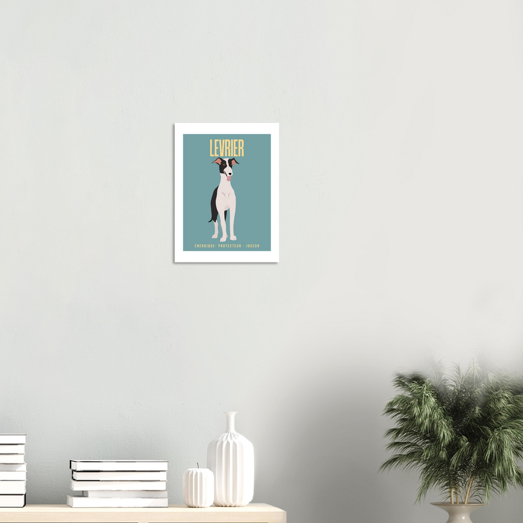 Affiche Levrier–Energique- Protecteur - Joueur - Poster 30 x40 cm - Collection Dogs stories – StudioRetroPop®