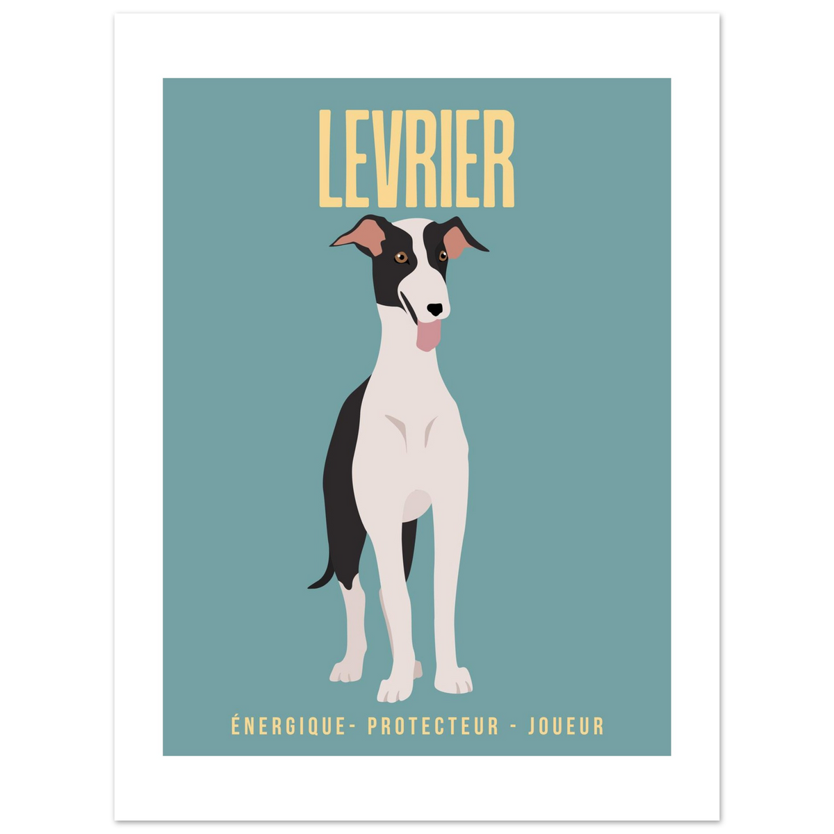 Affiche Levrier–Energique- Protecteur - Joueur - Poster 30 x40 cm - Collection Dogs stories – StudioRetroPop®