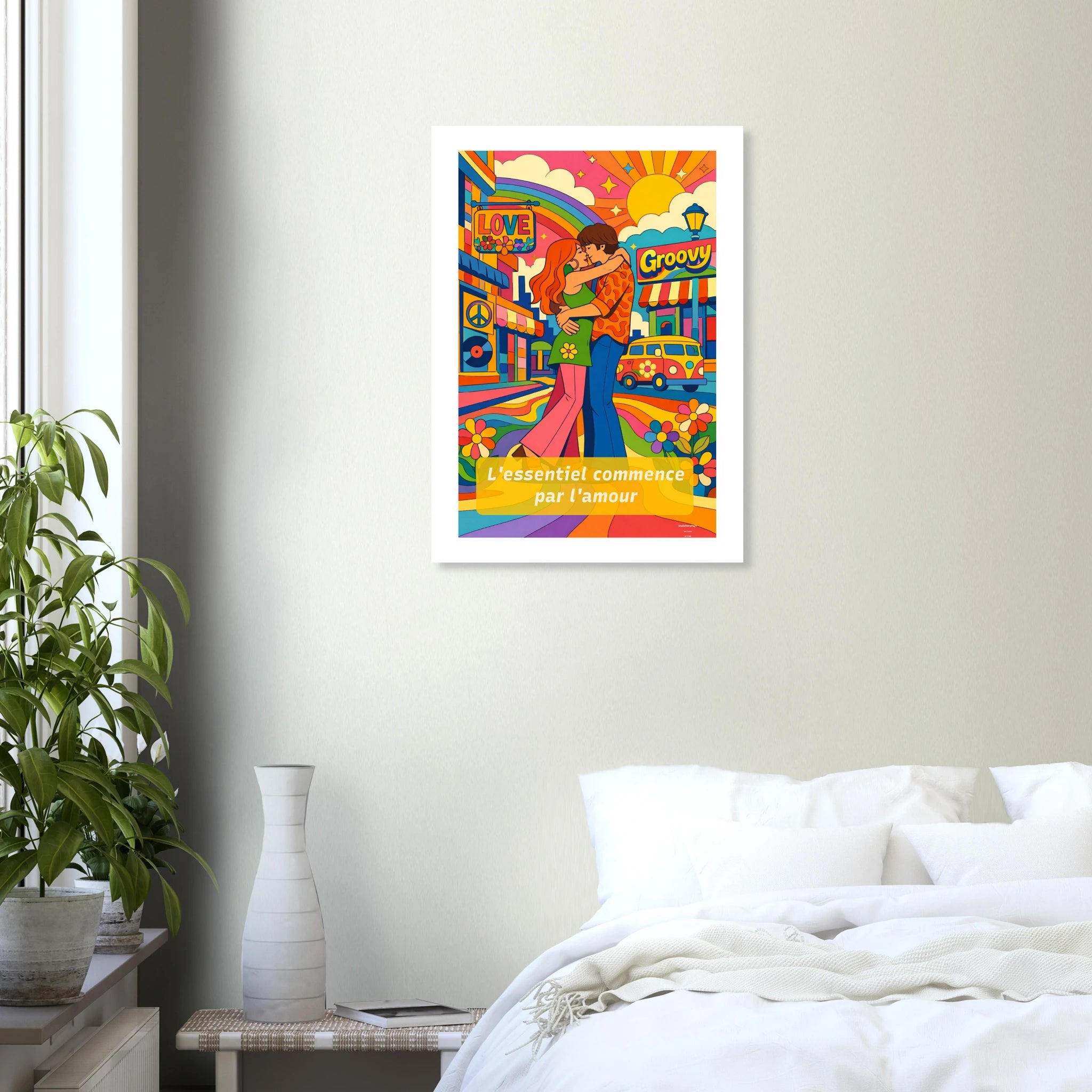 Affiche L'essentiel commence par l'amour - Affiche Colorée - Collection Love Stories LS N°001 - sans cadre ou avec – StudioRetroPop® – 30x40 cm / 12x16″