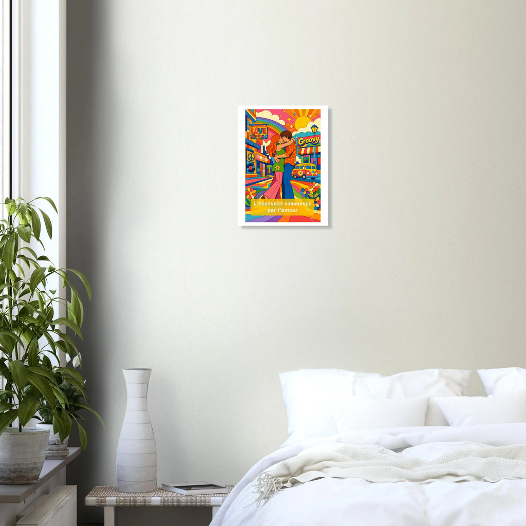 Affiche L'essentiel commence par l'amour - Affiche Colorée - Collection Love Stories LS N°001 - sans cadre ou avec – StudioRetroPop® – 30x40 cm / 12x16″