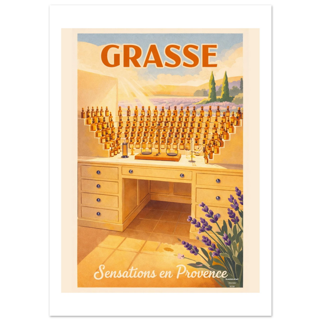 Affiche Grasse Sensation de Provence - affiche Touristique - Collection Riviera Stories RS N°005 – StudioRetroPop® – 30x40 cm / 12x16″