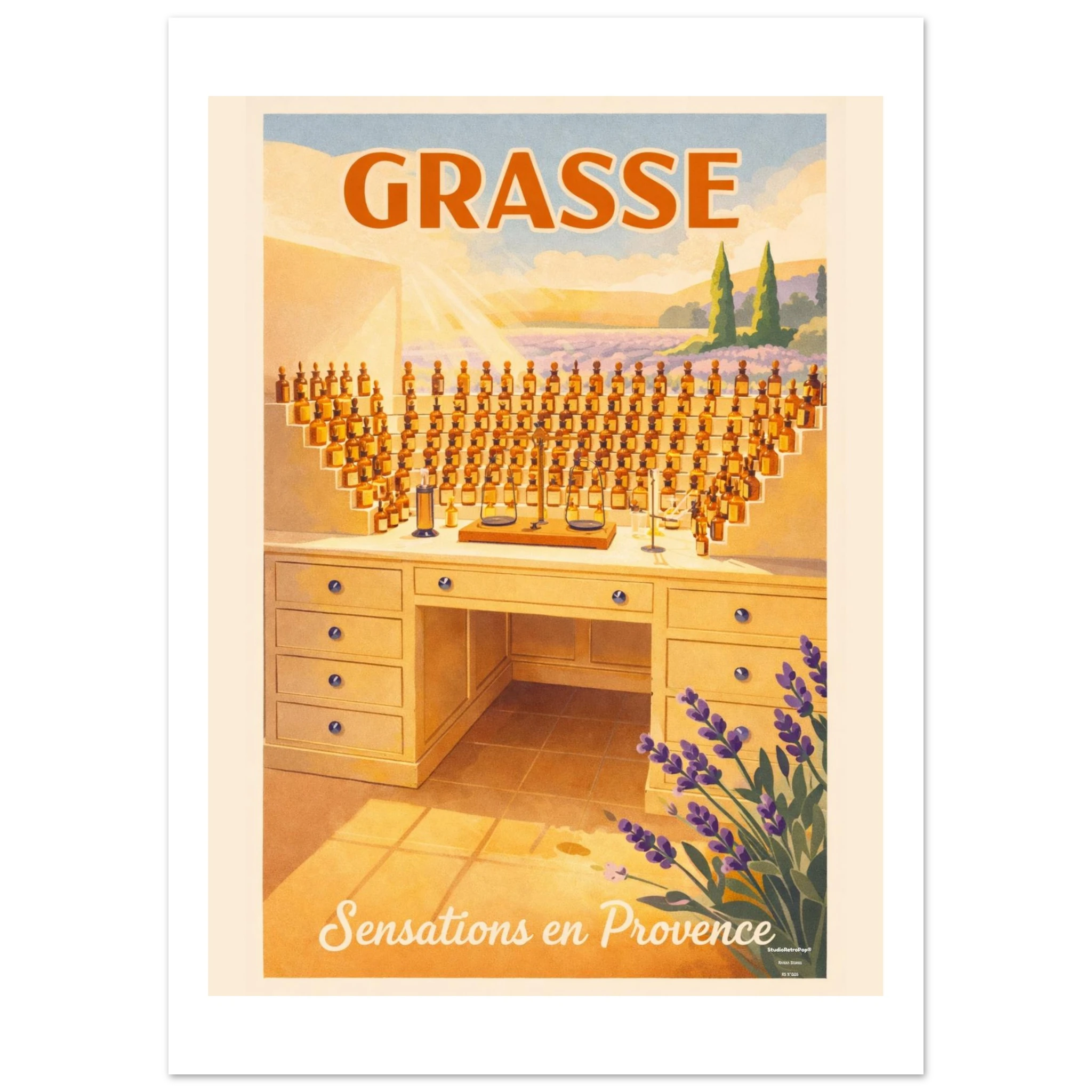 Affiche Grasse Sensation de Provence - affiche Touristique - Collection Riviera Stories RS N°005 – StudioRetroPop® – 30x40 cm / 12x16″