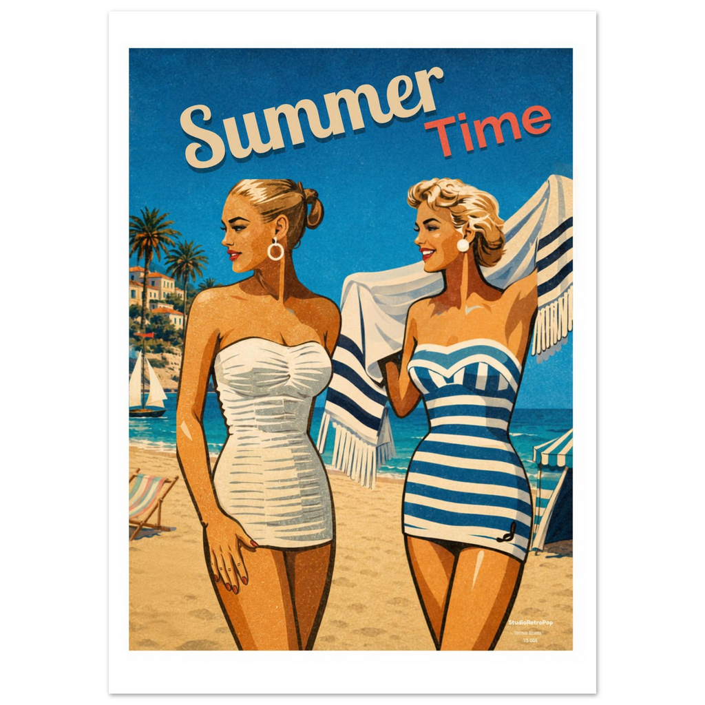 Affiche Summer Time – Affiche Mode - Collection Vintage Stories VS N°006 – StudioRetroPop® – 30x40 cm / 12x16″