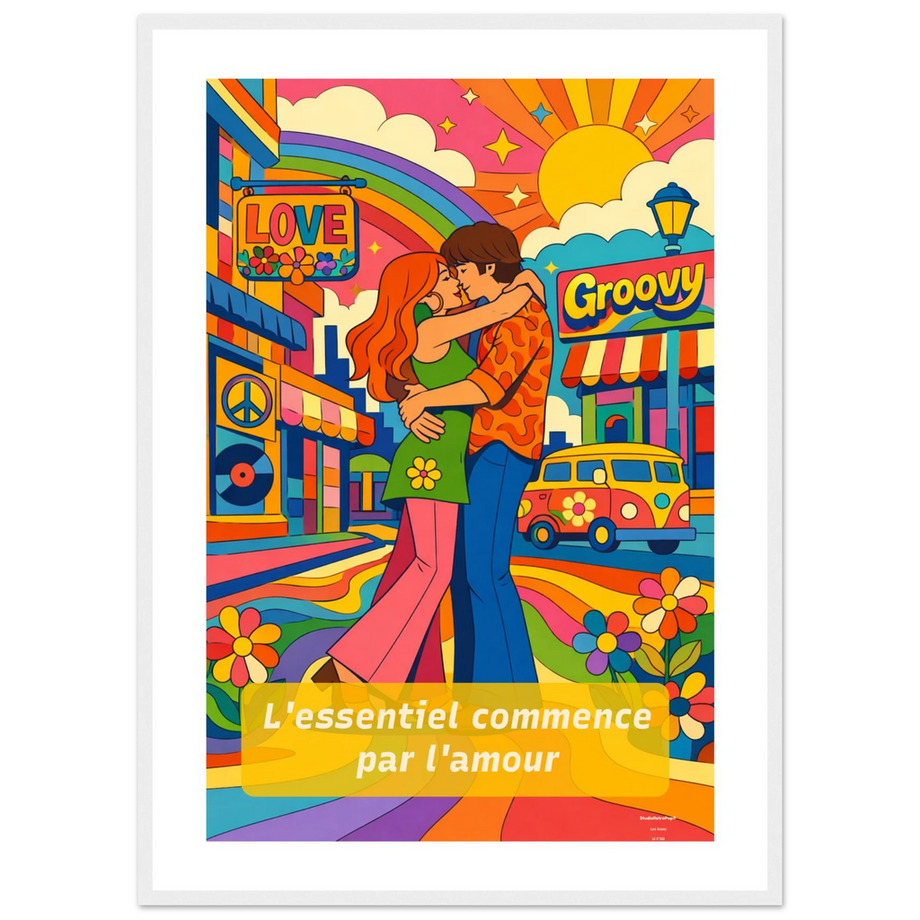 Affiche L’essentiel commence par l’amour - Affiche Colorée - Collection Love Stories LS N°001 – StudioRetroPop® – 30x40 cm / 12x16″