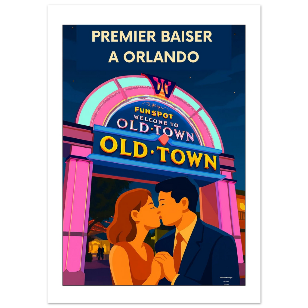 Affiche Premier baiser à Orlando  - Affiche vintage - Collection Love Stories N°002 – StudioRetroPop® – 30x40 cm / 12x16″