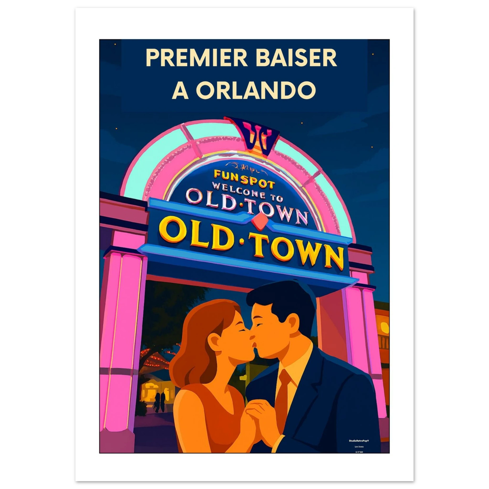 Affiche Premier baiser à Orlando  - Affiche vintage - Collection Love Stories N°002 – StudioRetroPop® – 30x40 cm / 12x16″