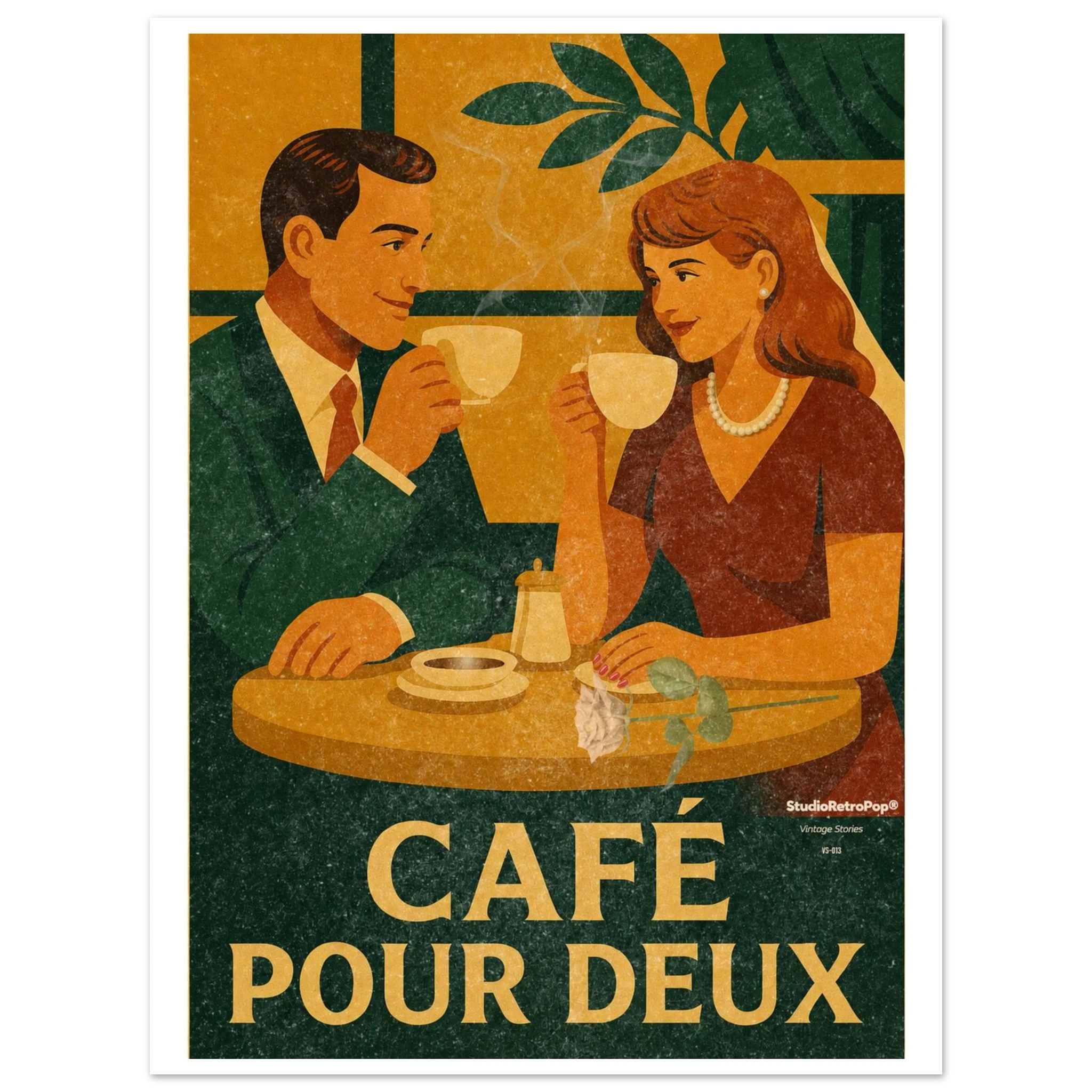 Affiche Café pour Deux — Affiche Art Rétro Pop - Collection Vintage Stories VS N°013 – StudioRetroPop® – 30x40 cm / 12x16″