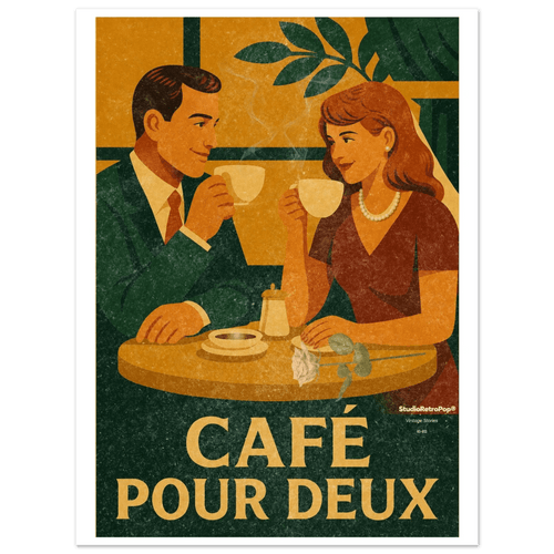 Affiche Café pour Deux — Affiche Art Rétro Pop - Collection Vintage Stories VS N°013 – StudioRetroPop® – 30x40 cm / 12x16″