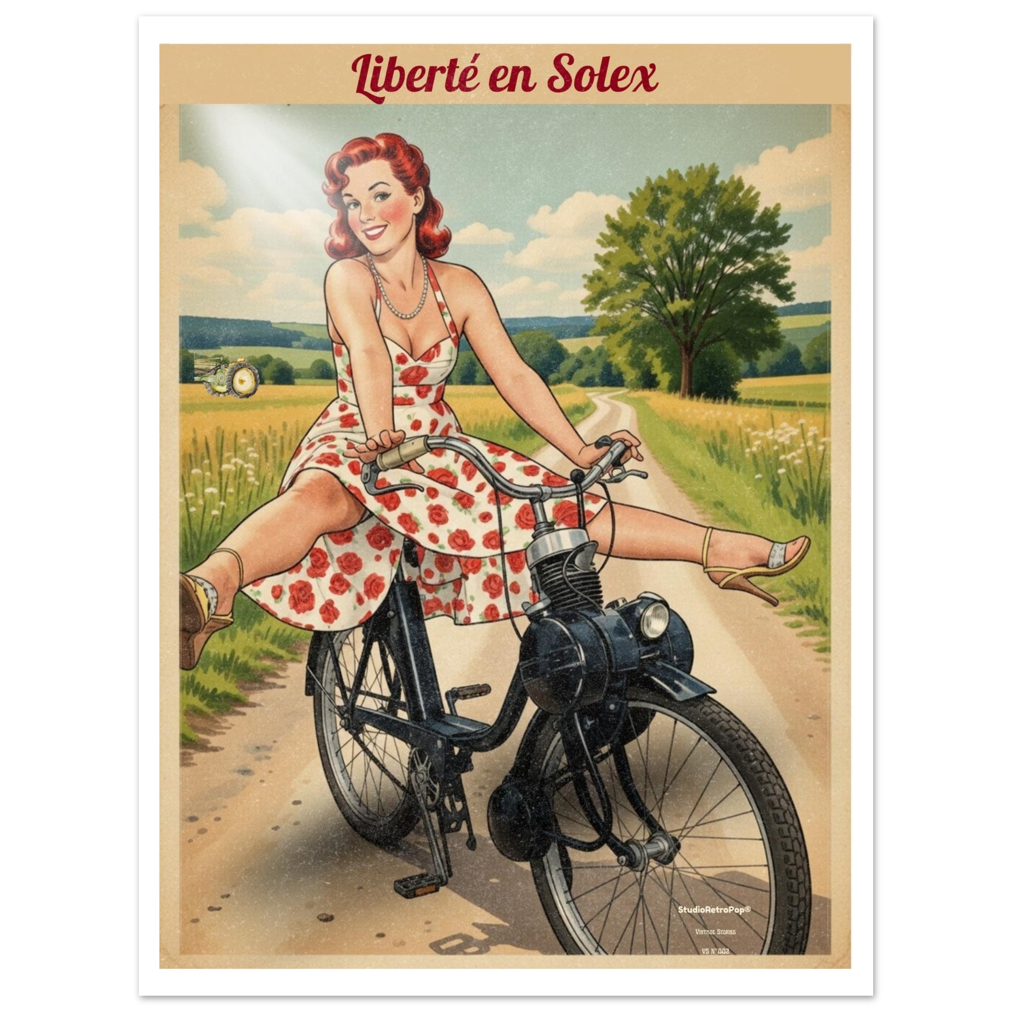 Affiche Liberté en Solex | Affiche vintage rétro – Collection Vintage Stories VS N°002 – StudioRetroPop® – 30x40 cm / 12x16″