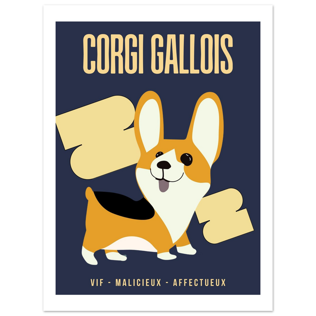 Affiche Corgi Gallois - Vif - Malicieux - Affectueux – Poster 30 x40 cm - Collection Dogs stories – StudioRetroPop®