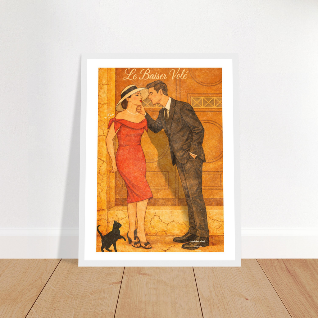 Affiche Le baiser volé | Affiche rétro romance – Collection Vintage Stories VS N°003 – StudioRetroPop® – 30x40 cm / 12x16″