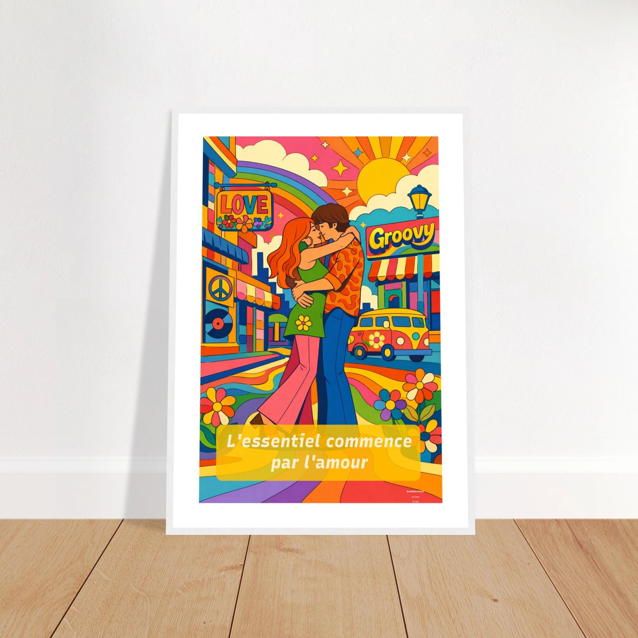 Affiche L’essentiel commence par l’amour - Affiche Colorée - Collection Love Stories LS N°001 – StudioRetroPop® – 30x40 cm / 12x16″