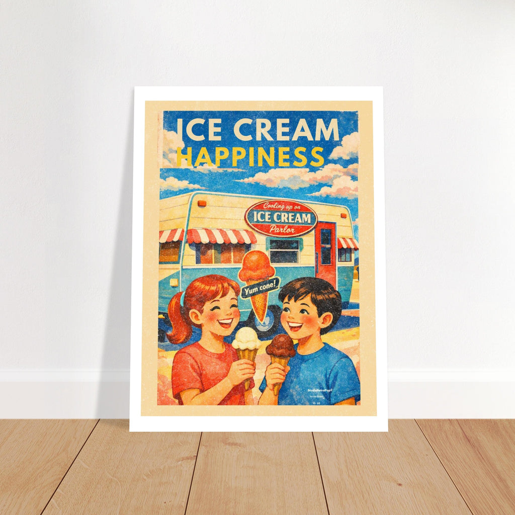 Affiche Ice Cream Happiness - affiche Vintage - Collection Vintage Stories VS N°018 – StudioRetroPop® – 30x40 cm / 12x16″