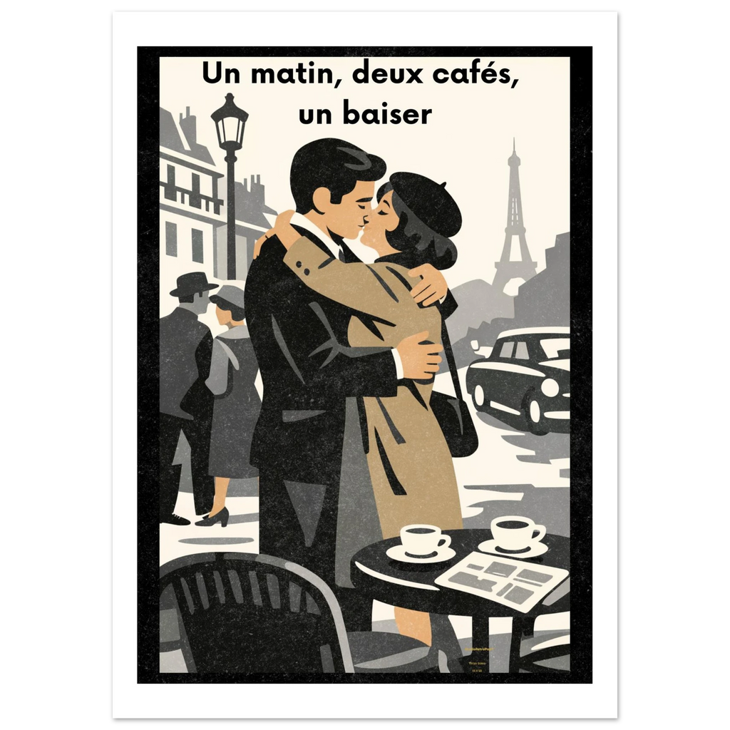 Affiche Un matin, deux cafés, un baiser – StudioRetroPop® – 30x40 cm / 12x16″
