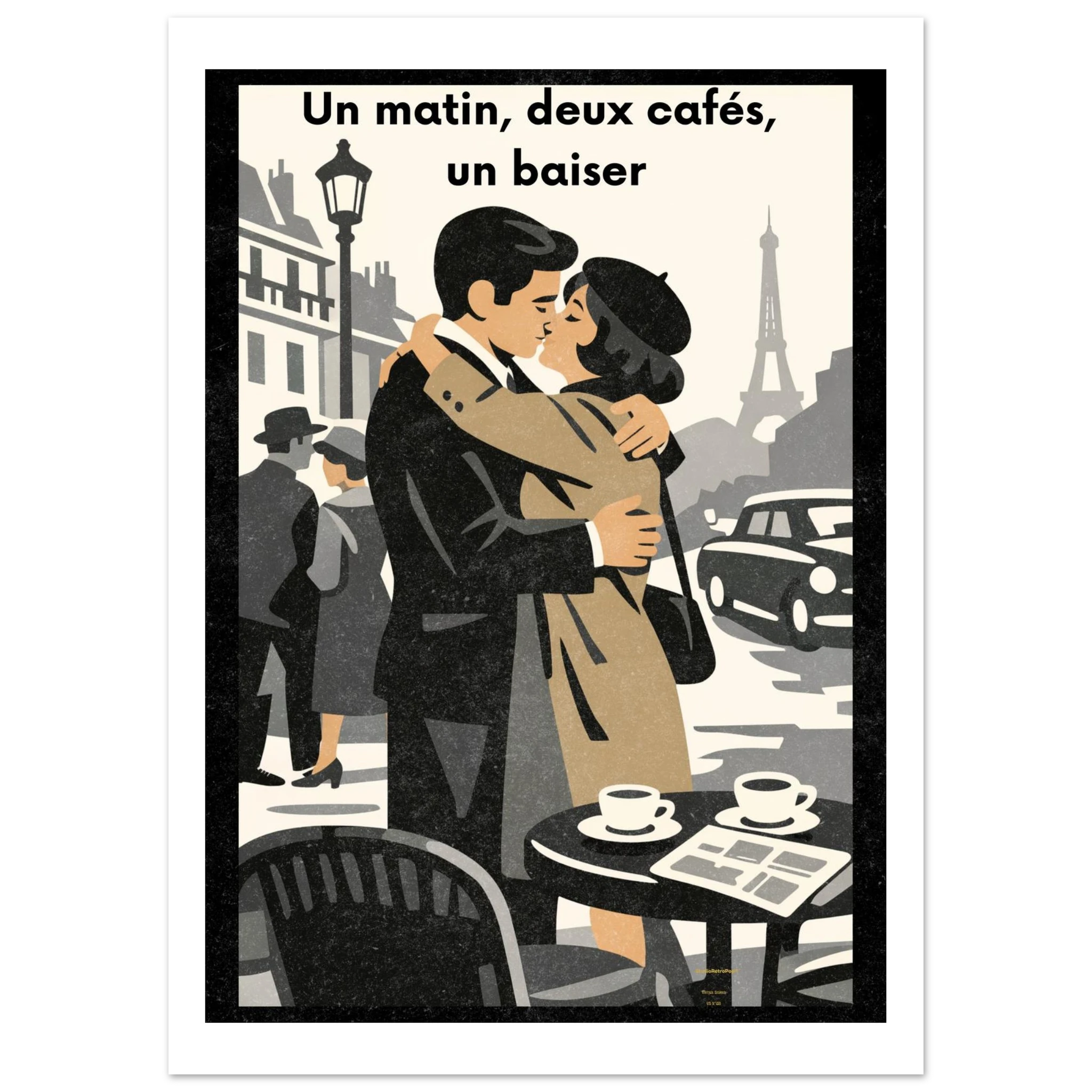 Affiche Un matin, deux cafés, un baiser – StudioRetroPop® – 30x40 cm / 12x16″