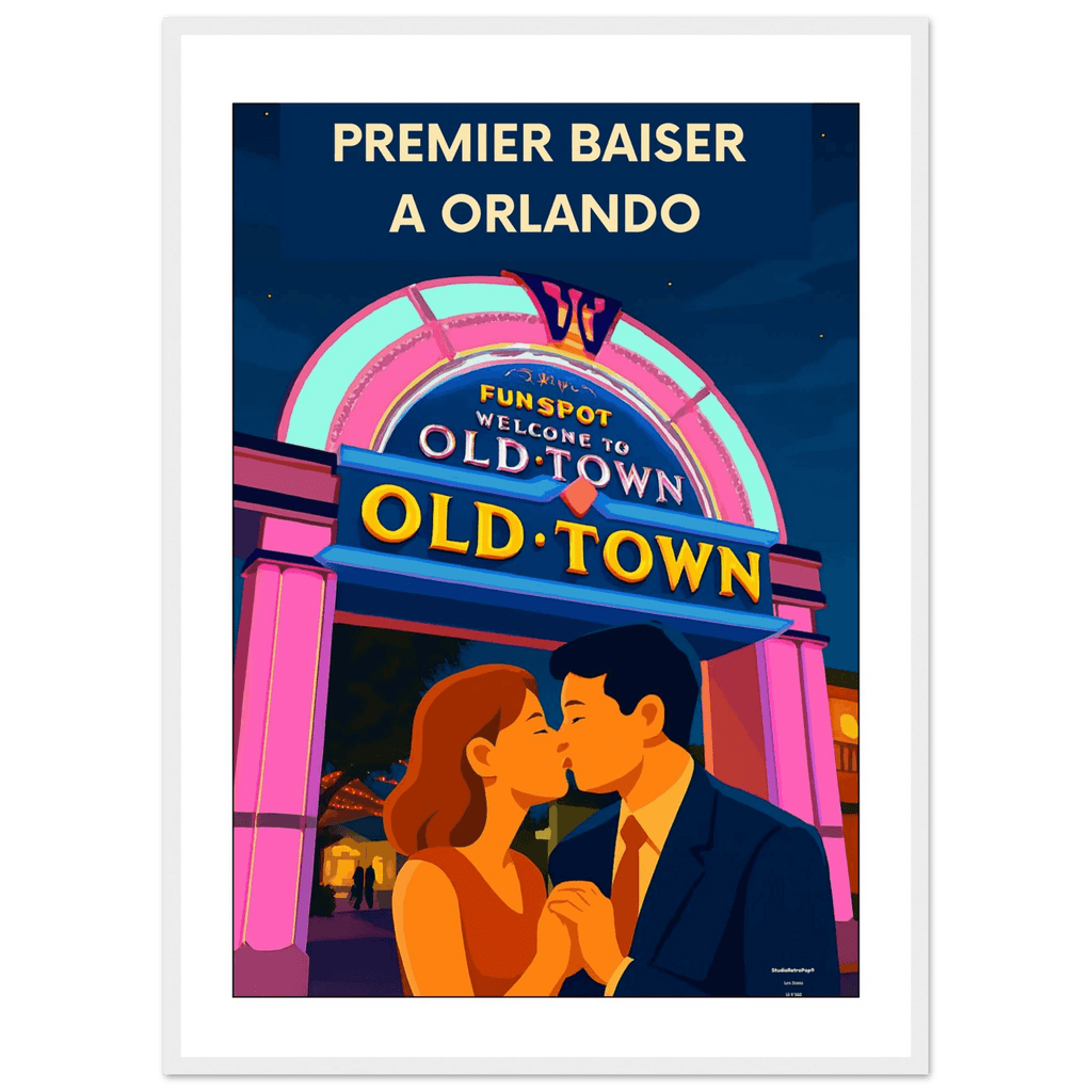Affiche Premier baiser à Orlando  - Affiche colorée - Collection Love Stories N°002 – StudioRetroPop® – 30x40 cm / 12x16″