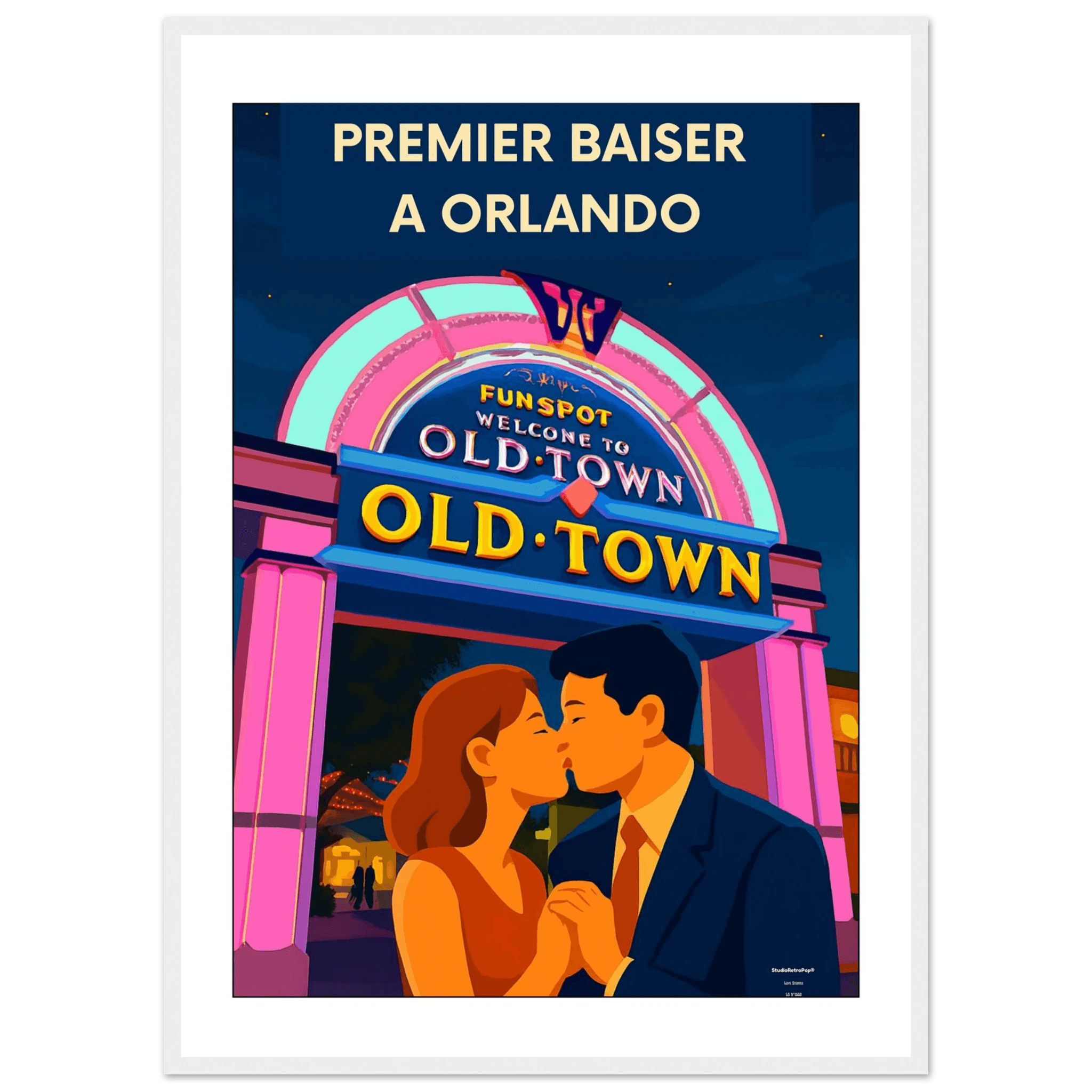 Affiche Premier baiser à Orlando  - Affiche colorée - Collection Love Stories N°002 – StudioRetroPop® – 30x40 cm / 12x16″