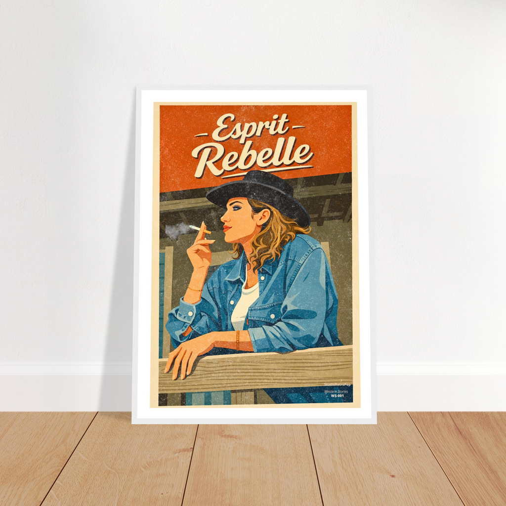 Affiche Esprit Rebelle - Affiche décorative - Collection Western Stories WS N°001 - sans cadre ou avec – StudioRetroPop® – 30x40 cm / 12x16″