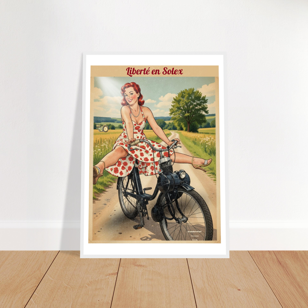 Affiche Liberté en Solex | Affiche vintage rétro – Collection Vintage Stories VS N°002 – StudioRetroPop® – 30x40 cm / 12x16″