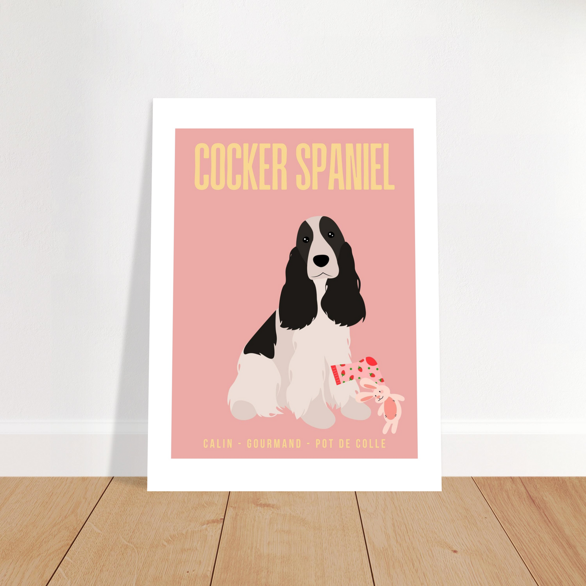 Affiche Cocker Spaniel w/b–Calin - Gourmand - Pot de colle - Poster 30 x40 cm - Collection Dogs stories – StudioRetroPop®