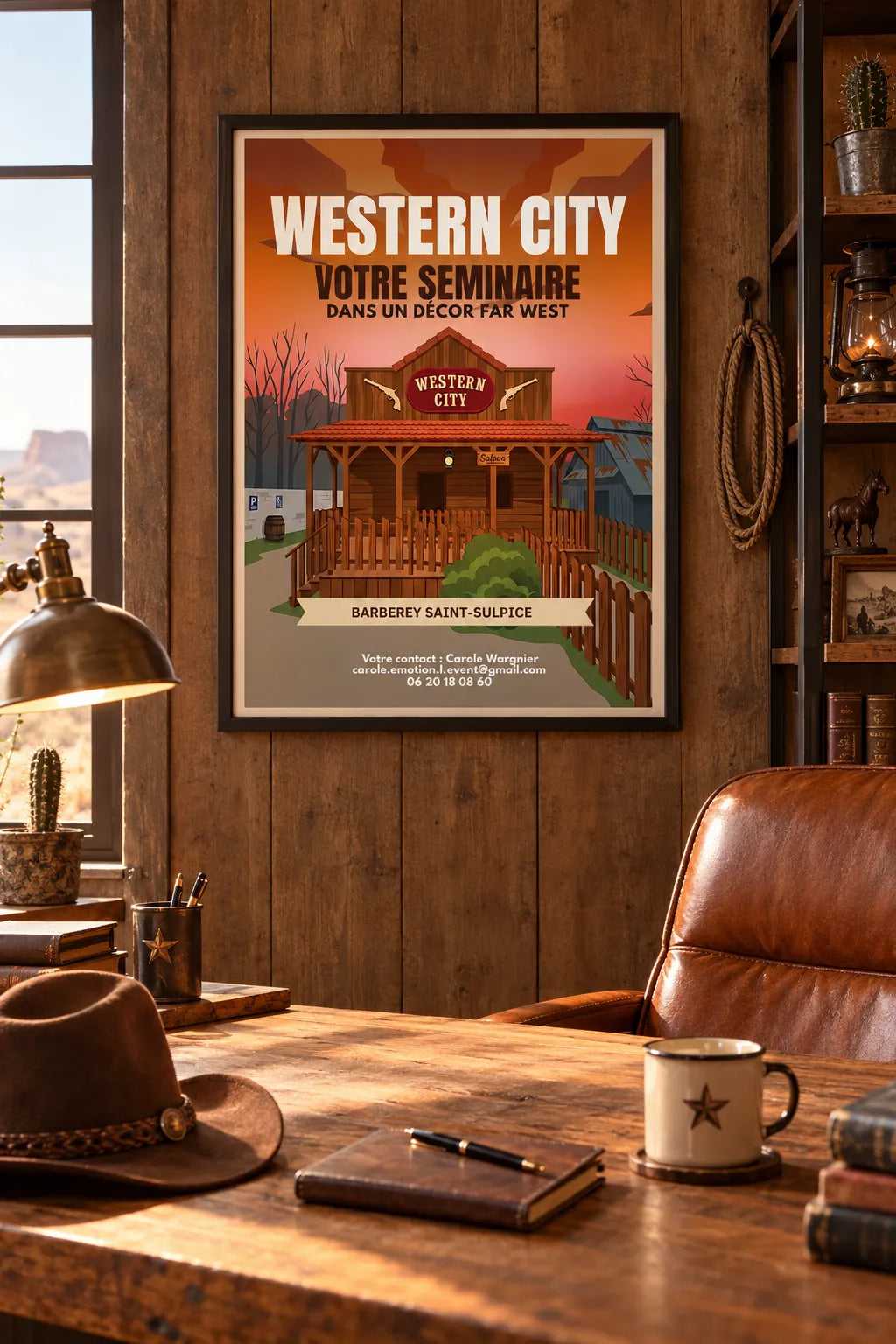 Affiche Western City classique sur papier semi-brillant avec crochet de suspension – Collection Entreprise | StudioRetroPop®