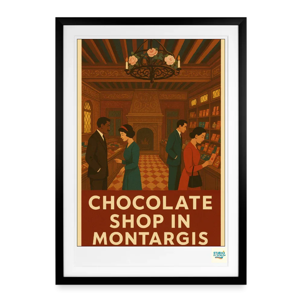 Studioretropop Affiche (80S) Chocolate Shop in Montargis - Format 49 x 69 cm avec cadre