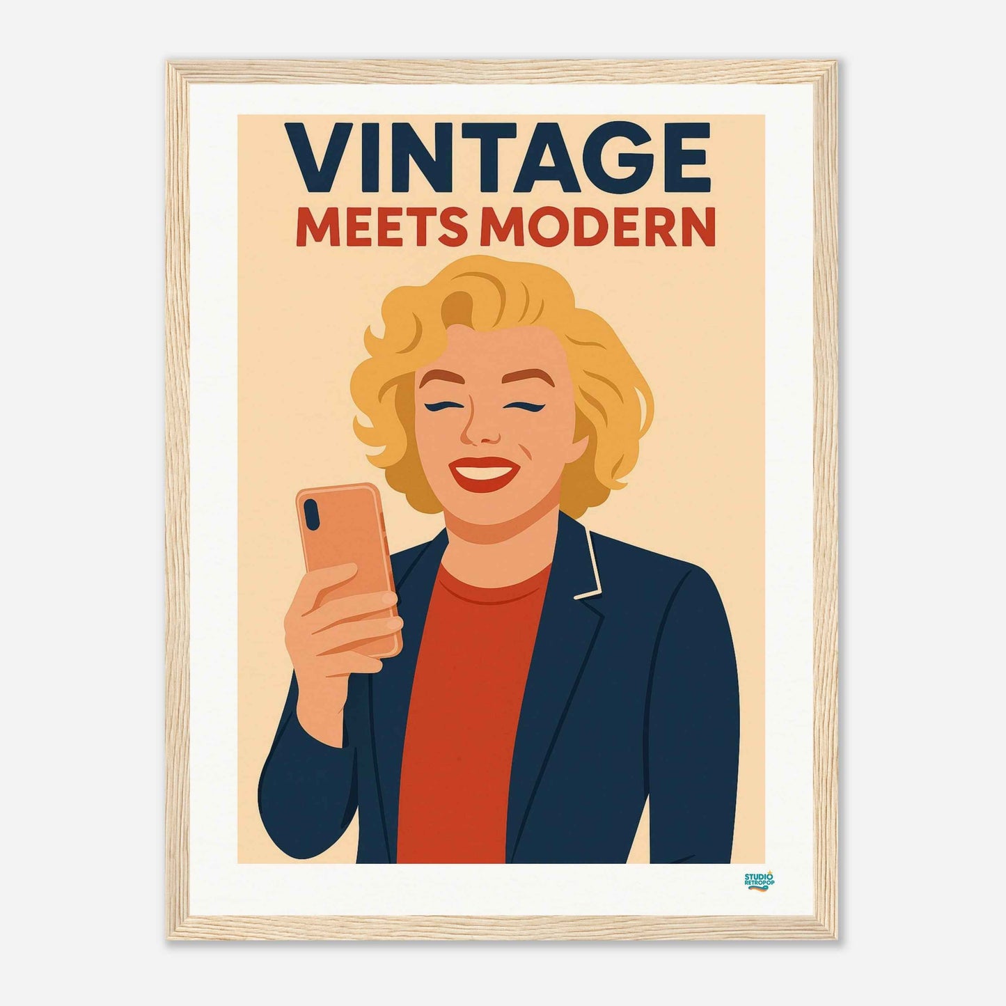 Studioretropop affiche 30 x 40cm Selfie Rétro-pop, avec cadre en bois noir