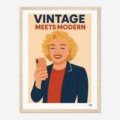 Studioretropop affiche 30 x 40cm Selfie Rétro-pop, avec cadre en bois noir