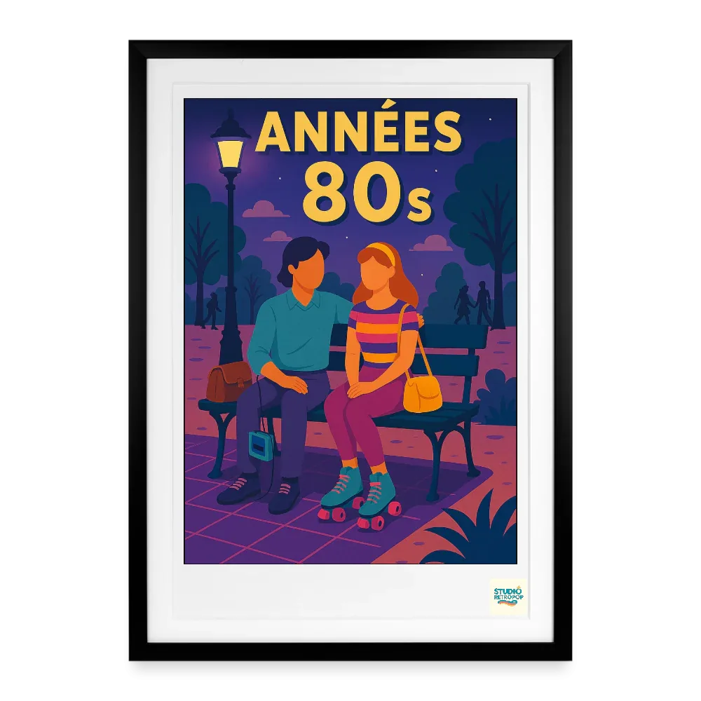 Affiche Confidences sur un banc Années 80- 49 x 69 cm avec cadre - Art Rétro Pop - StudioRetroPop