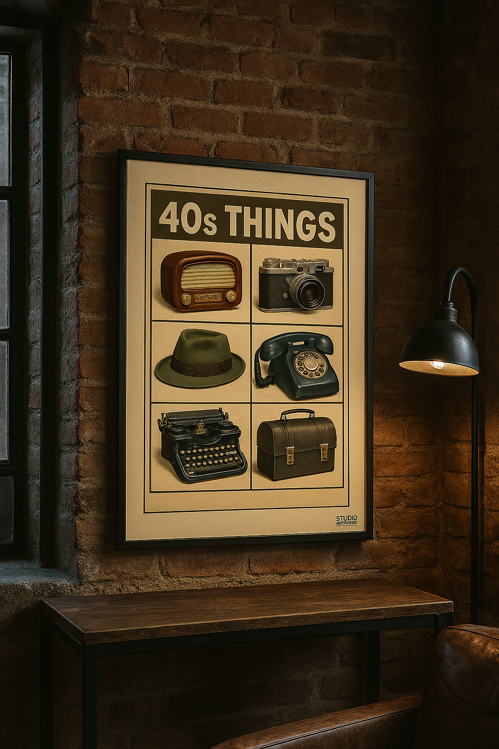 Studioretropop Affiche (40s) Les objets des années 40 - Format 49 x 69 cm avec cadre by Spreadconnect