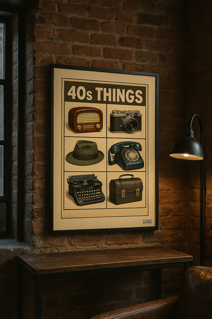 Studioretropop Affiche (40s) Les objets des années 40 - Format 49 x 69 cm avec cadre by Spreadconnect
