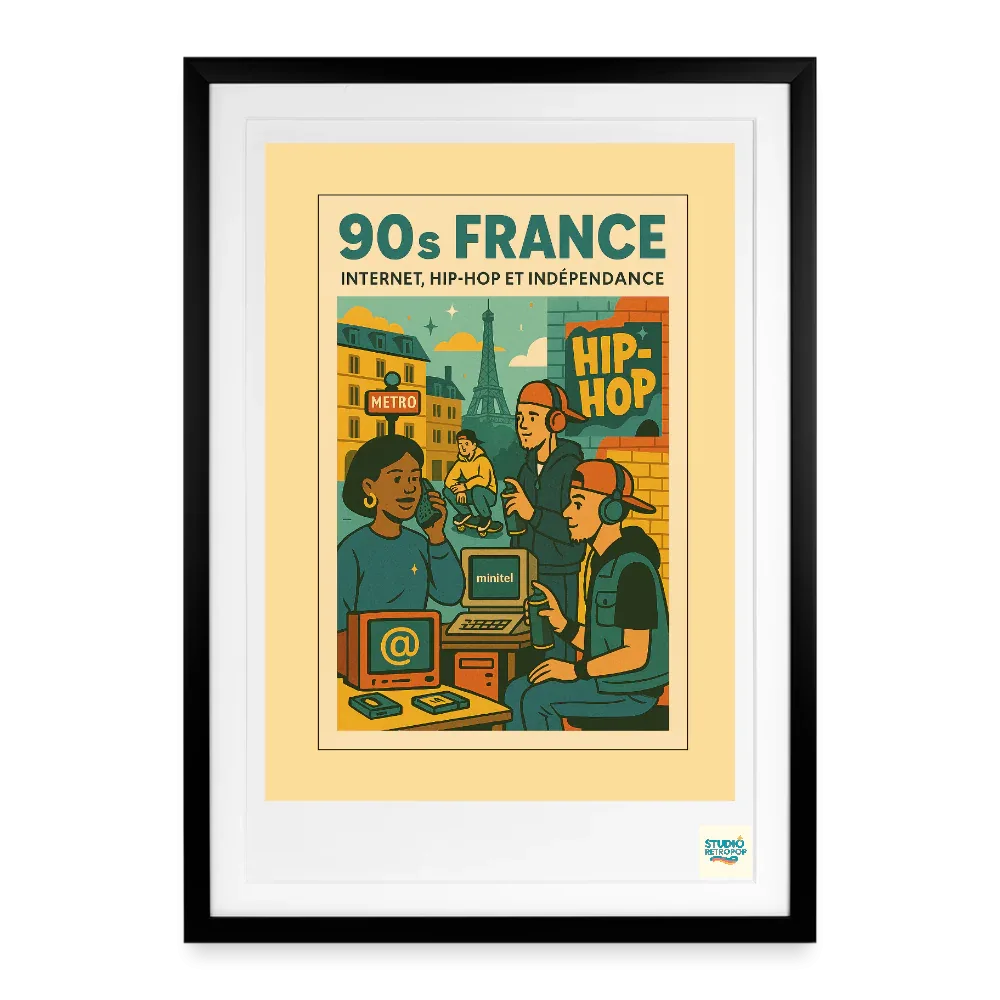 Studioretropop Affiche (90s) Internet, hip hop et indépendance - Format 49 x 69 cm avec cadre