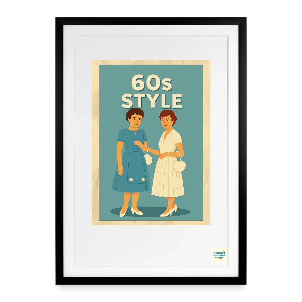 Affiche 60s La mode des années 1960 - Format 50 x 70cm encadrée Noir - noir