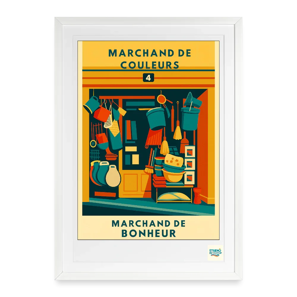 Studioretropop Affiche (70s) Marchand de Couleurs - Format 49 x 69 cm avec cadre noir ou blanc