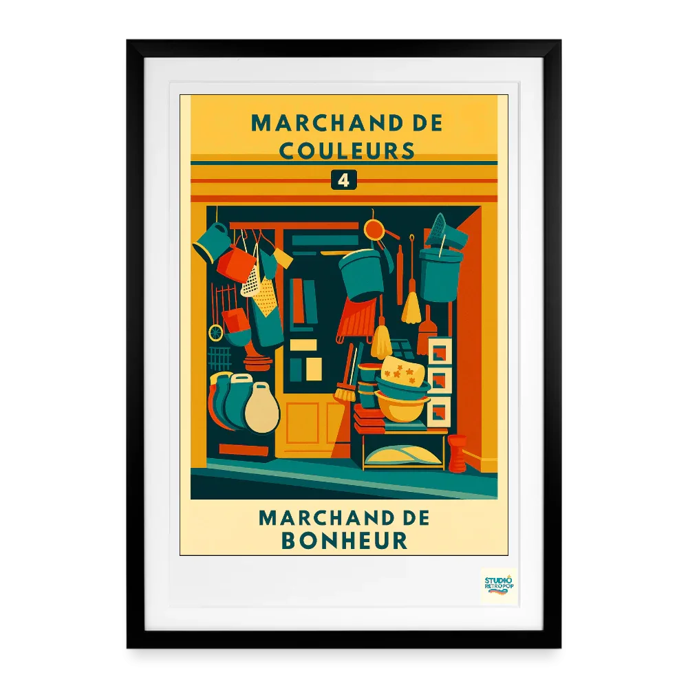 Studioretropop Affiche (70s) Marchand de Couleurs - Format 49 x 69 cm avec cadre noir ou blanc