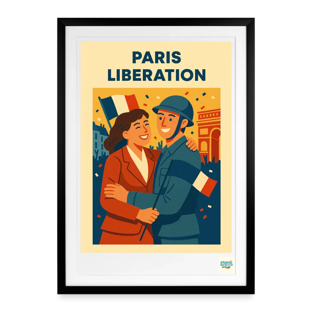 Affiche ville rétro pop Paris Libération 1944 - affiche architecture rétro années 40 - StudioRetroPop