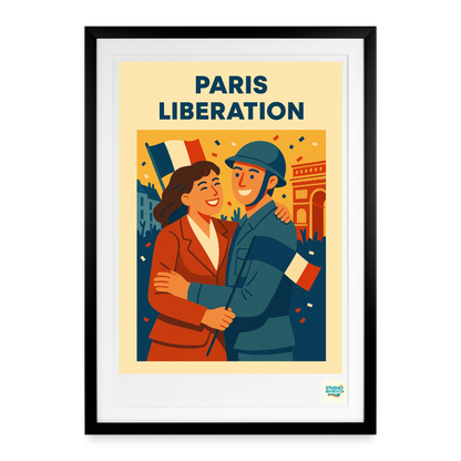 Studioretropop Affiche 40s Paris Libération 1944 - Format 49 x 69 cm avec cadre