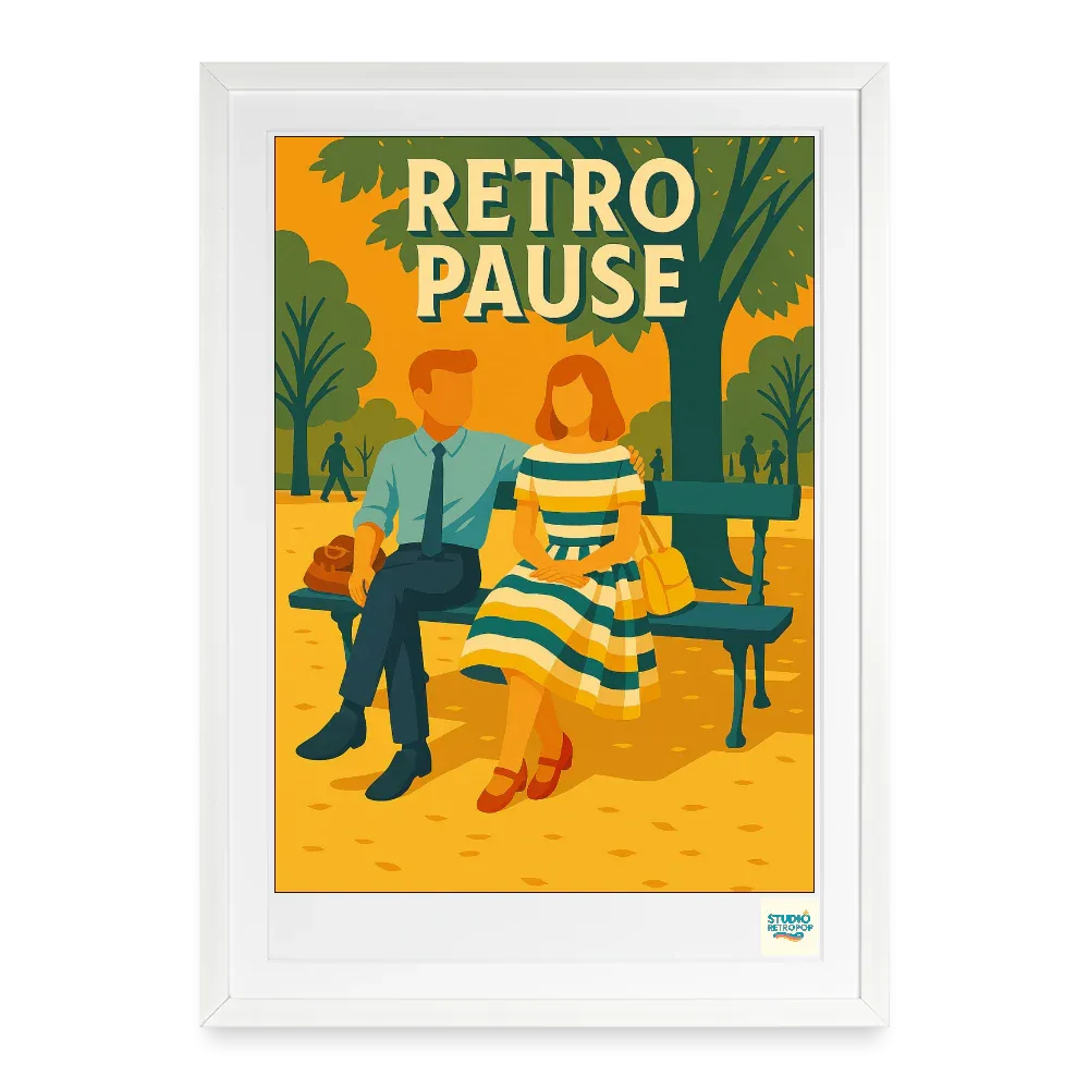Studioretropop Affiche 60s Retro Pause – Format 49 x 69 cm avec cadre