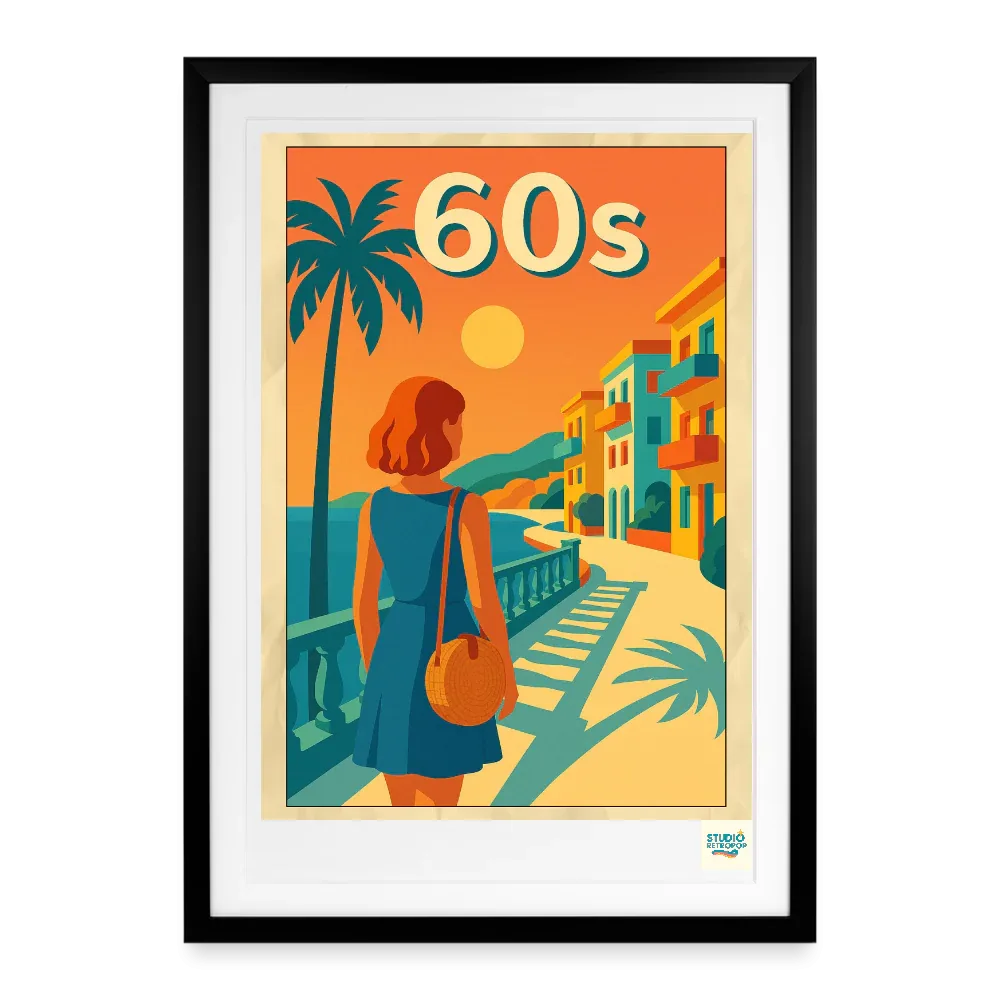 Affiche 60s Soleil des sixties - Format 49 x 69 cm avec cadre