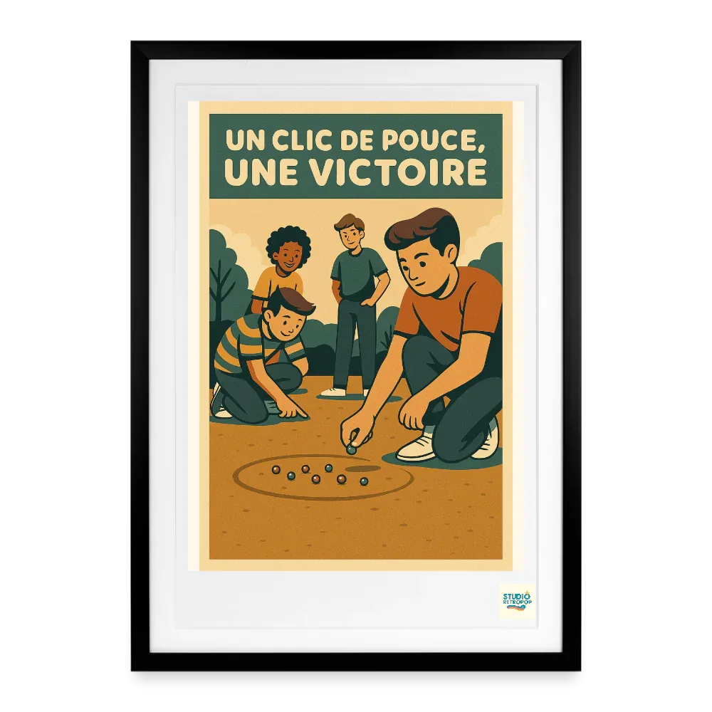 Affiche vintage Un Clic de Pouce une Victoire Années 80 - Format 49×69cm encadrée noir