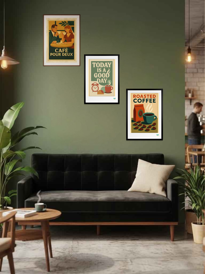 Studioretropop Série de 3 affiches sur le thème café Format 49 x 69 cm avec cadre by StudioRetroPop