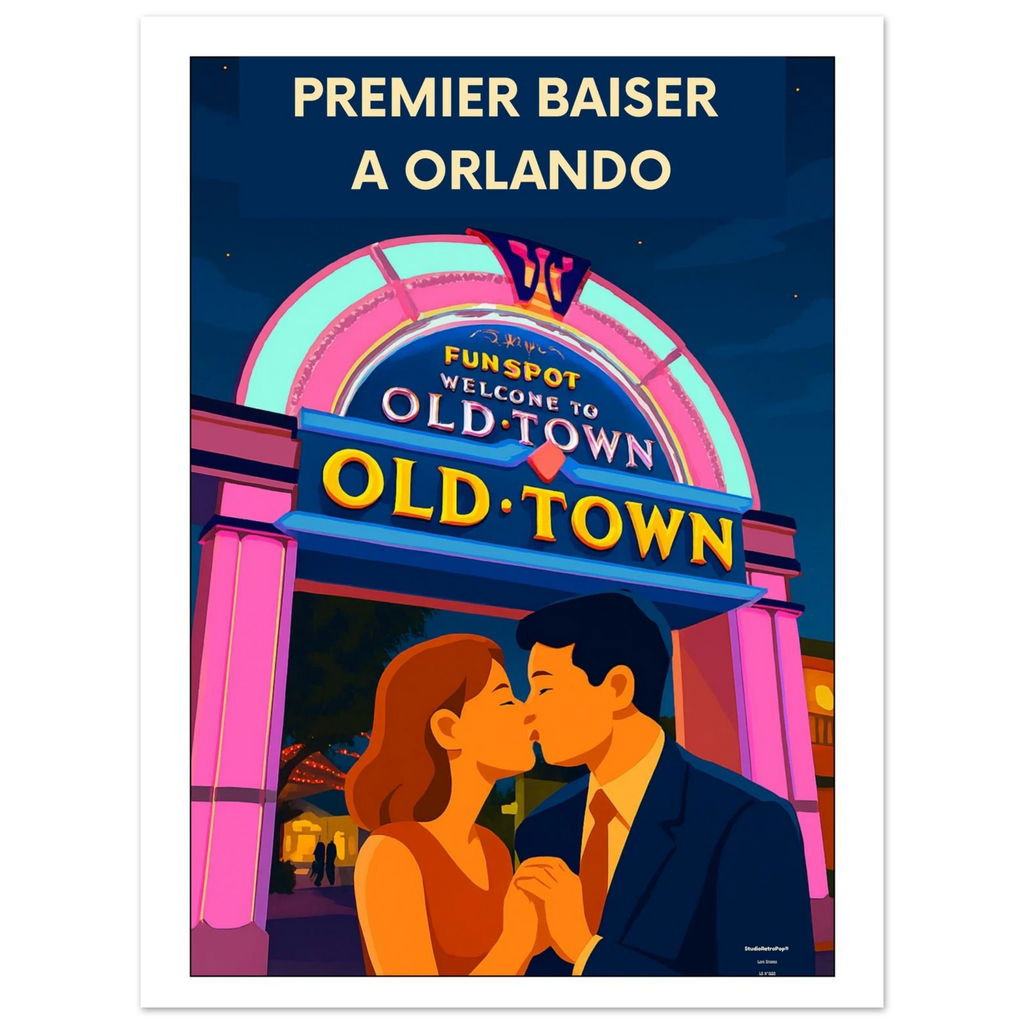 Affiche Premier baiser à Orlando  - Affiche vintage - Collection Love Stories N°002 – StudioRetroPop® – 30x40 cm / 12x16″