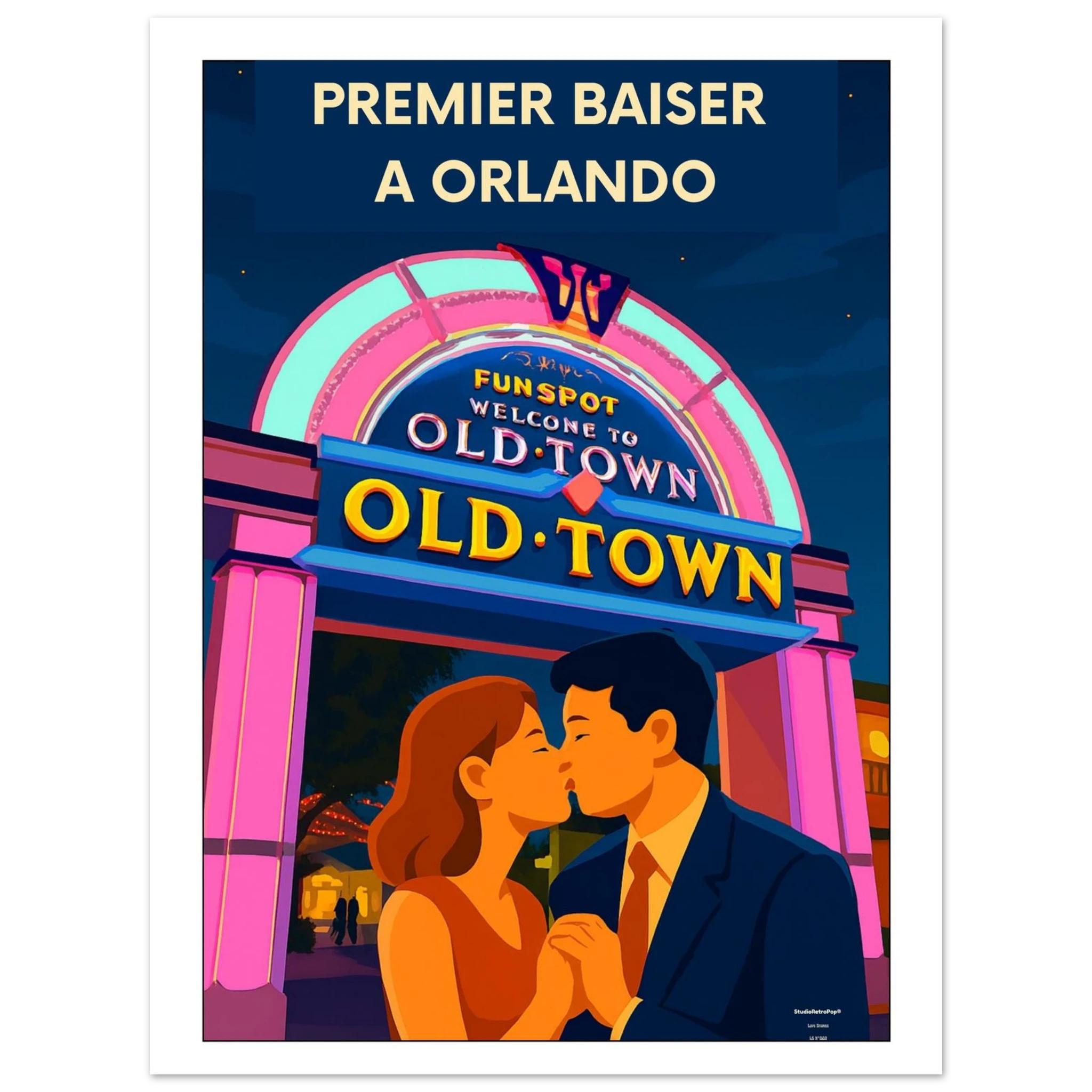 Affiche Premier baiser à Orlando  - Affiche vintage - Collection Love Stories N°002 – StudioRetroPop® – 30x40 cm / 12x16″