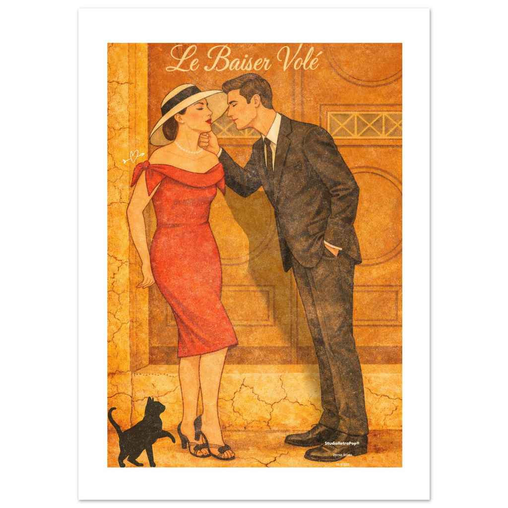Affiche Le baiser volé  | Affiche rétro romance – Collection Vintage Stories VS N°003 – StudioRetroPop® – 30x40 cm / 12x16″