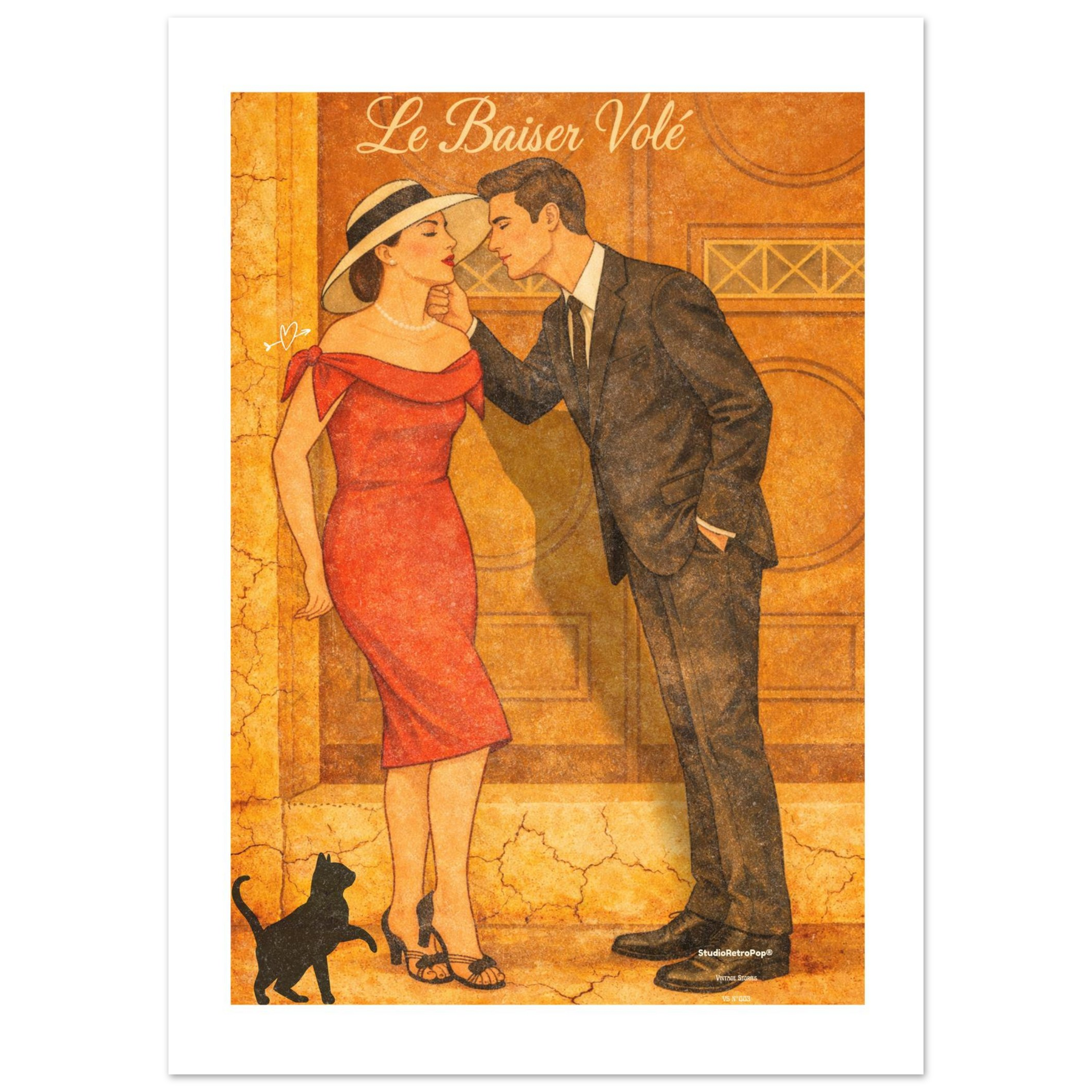 Affiche Le baiser volé  | Affiche rétro romance – Collection Vintage Stories VS N°003 – StudioRetroPop® – 30x40 cm / 12x16″
