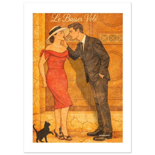 Affiche Le baiser volé  | Affiche rétro romance – Collection Vintage Stories VS N°003 – StudioRetroPop® – 30x40 cm / 12x16″